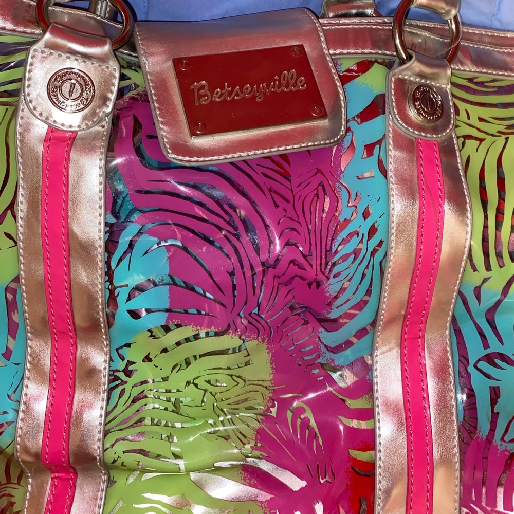 Fun colorful zebra stripe Betsey Johnson tote bag